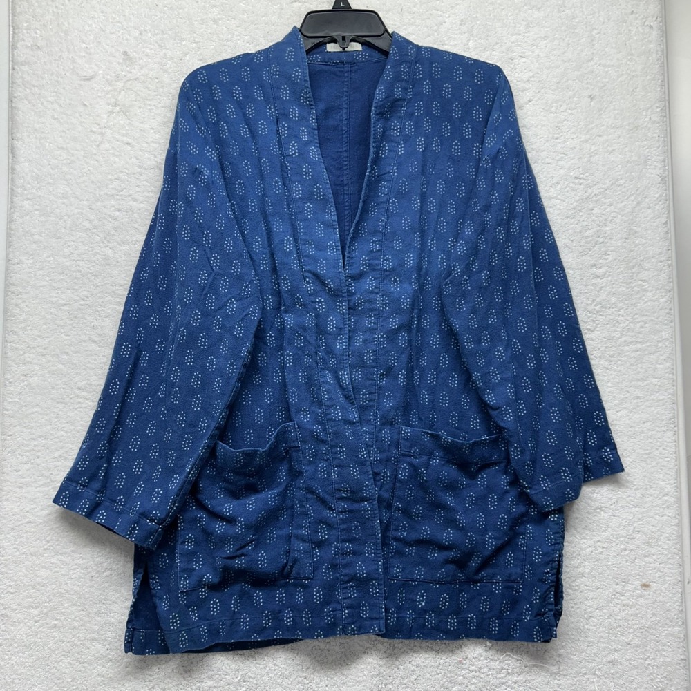 Eileen Fisher Womens Size M Blue Long Sleeve Cotton Cardigan Top (T3)